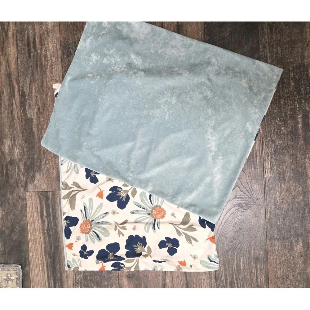 2 OPAL HOUSE Blue Aqua Teal Floral Reversible VELVET Standard Pillow Shams SET